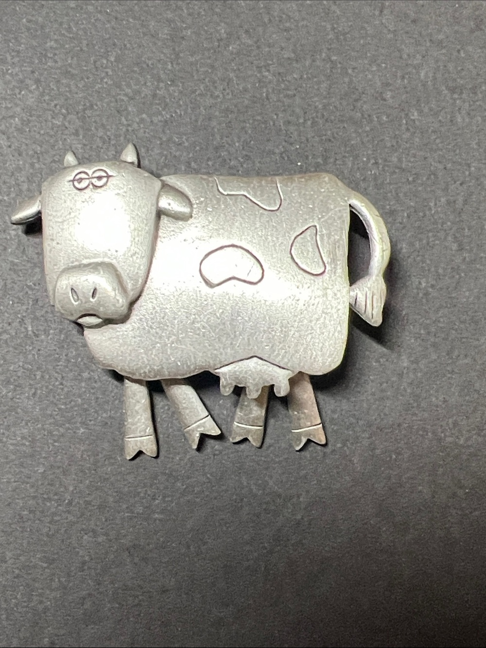 Whimsical Pewter Cow Brooch, Jonette Jewelry